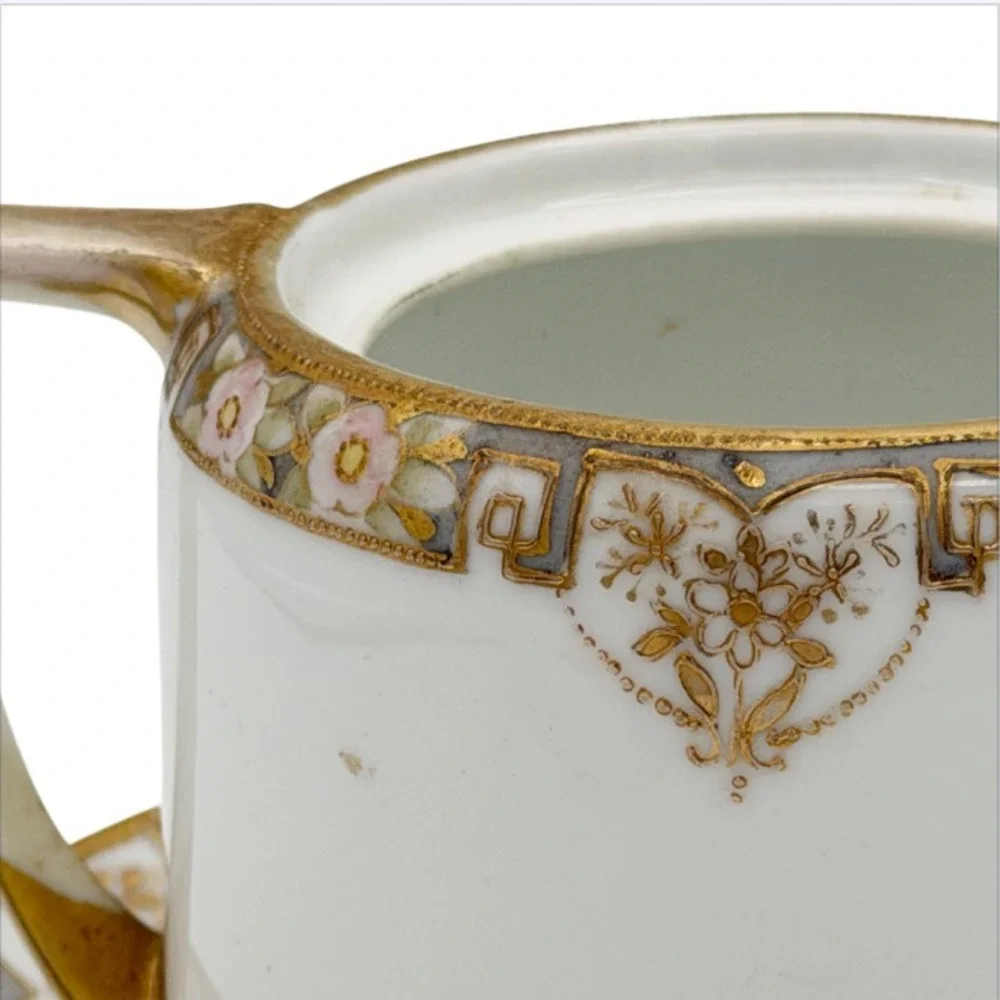 Antique Nippon Sugar Bowl Open Form w Underplate Edwardian Porcelain Curio Shelf